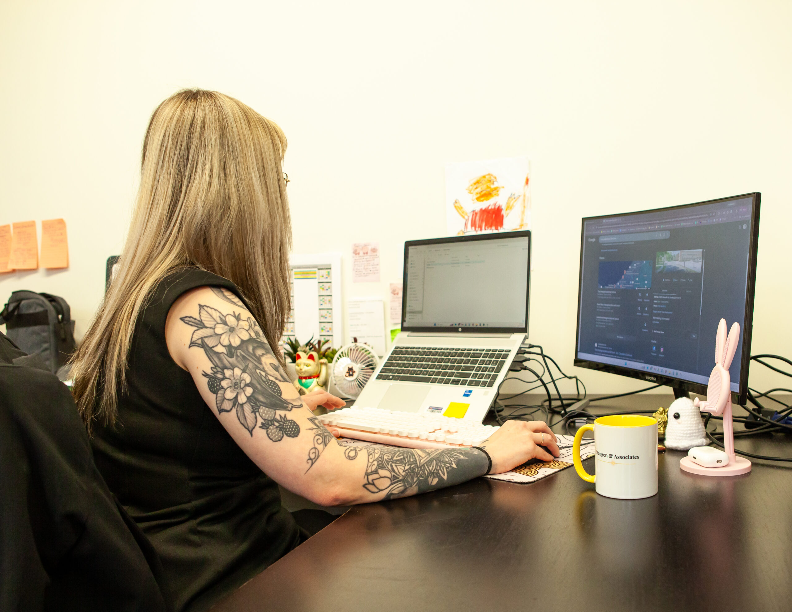 Woman looking at files on a computer